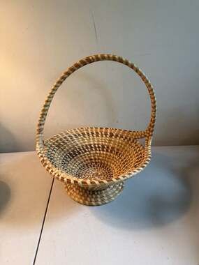 Handmade Charleston Sweetgrass Basket with High Arch Handle and Pedestal Base
